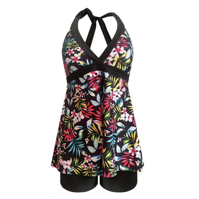 up to 60% off Gifts Usmixi Womens Modest Swimsuits High Waist 2 Piece  Bathing Suits Tankini Sets Beachwear Sleeveless V-Neck Floral Swimwear  Black XL Up to 65% off 