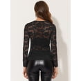 thumbnail image 3 of Blusa transparente transparente de manga larga con abertura frontal de encaje floral para mujer Negro XL, 3 of 4