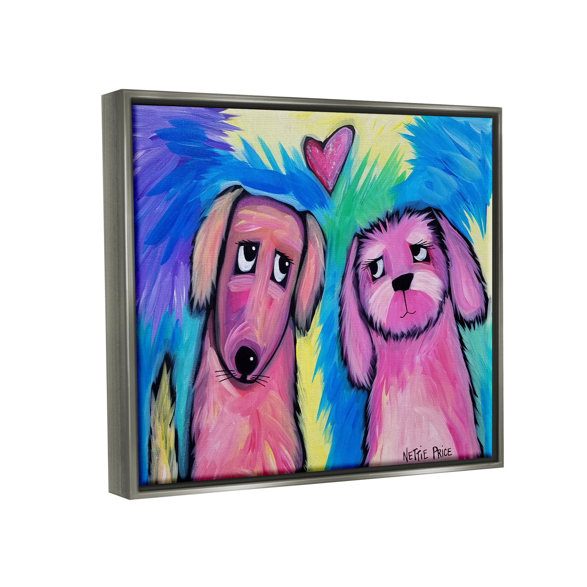 Stupell Industries Abstract Dog Friends Animals & Insects Painting Gray Floater Framed Art Print Wall Art, 31 x 25