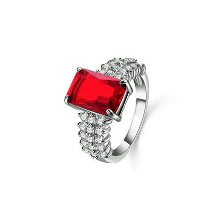 18K White Gold Princes-cut Red Swarovski Crystal Rings