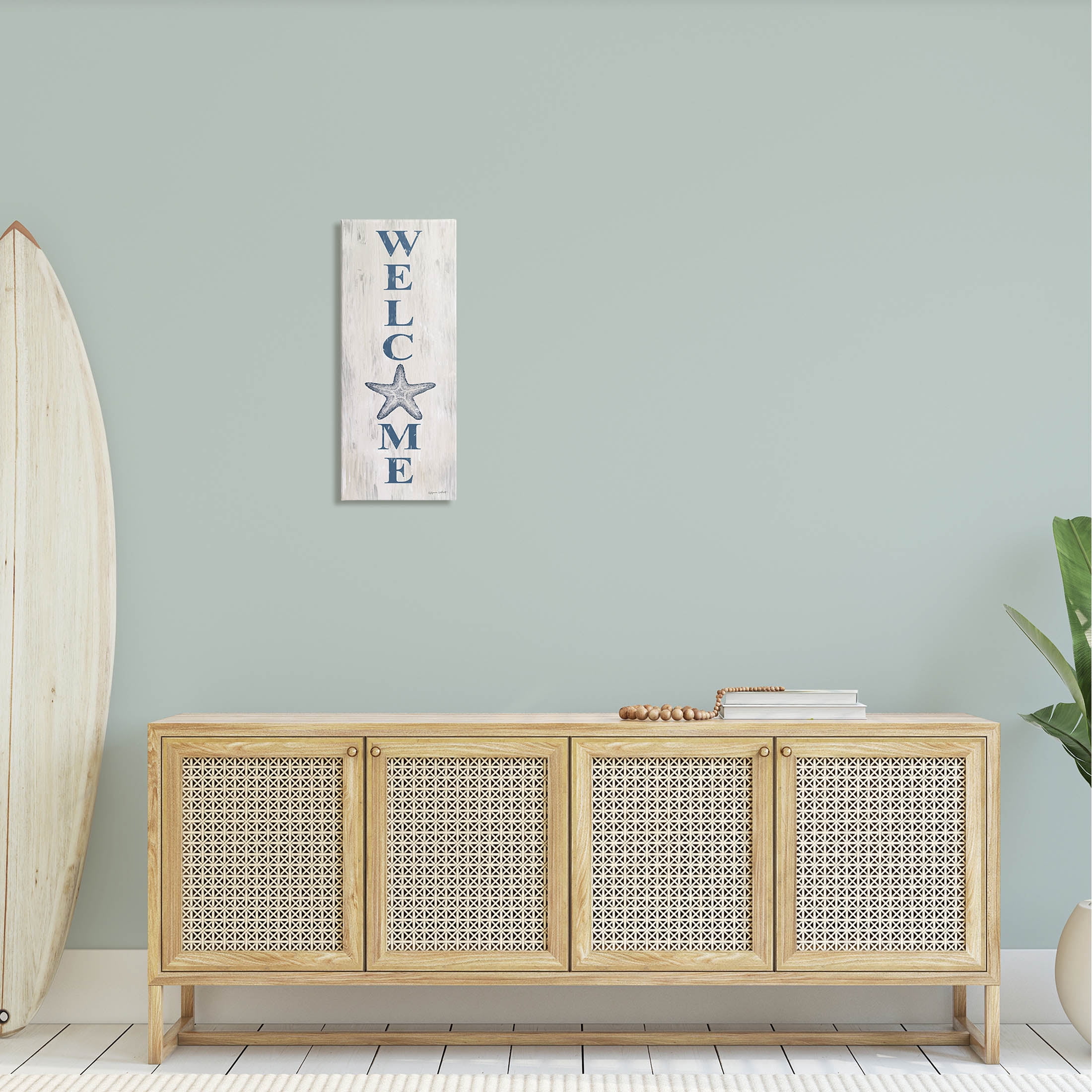 Welcome Starfish Phrase Sign Coastal Graphic Art Gallery Wrapped Canvas Print Wall Art