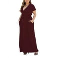 thumbnail image 6 of Aiyino Women Plus Size V Neck Short Sleeve Casual Evening Dress, Comfortable Elegant Party Maxi Dress,Wine Red 2XL, 6 of 8