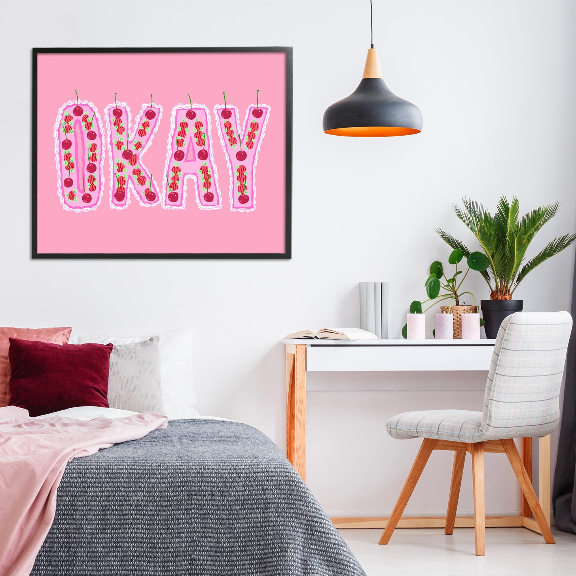 Stupell Industries Okay Pastel Cherry Cake Black Framed Giclee Art, design by Ziwei Li