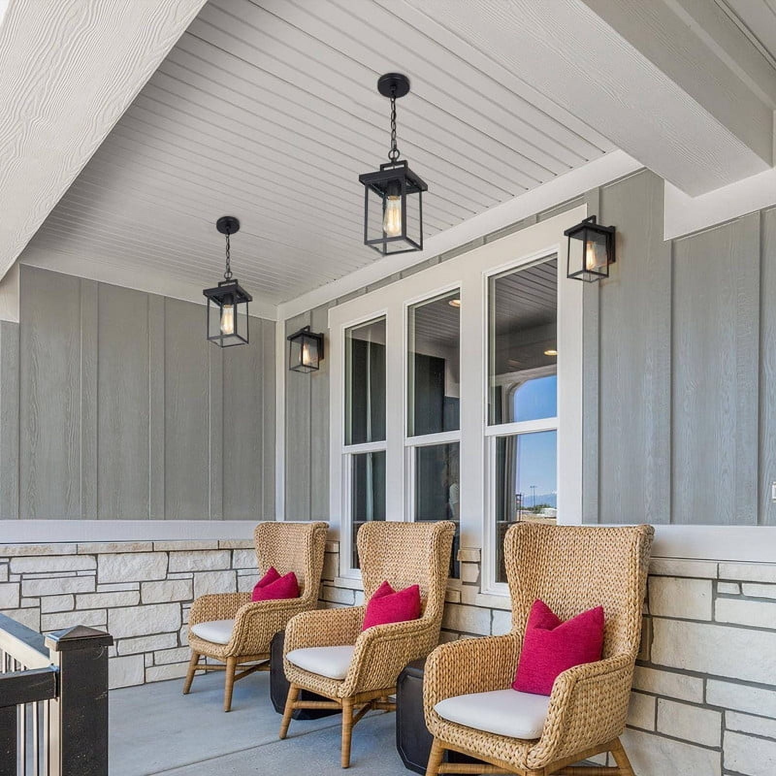 LNC Outdoor Pendant Light withseeded Glass, Blacksquare Hanging Lantern Fixture for Porch