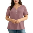 thumbnail image 6 of Womens Blouse Plus Size V-Neck Short Sleeve Solid Color Button-up Women Fashion Clothing Beach Vacation Clothes Travel Business Casual Outfits, 6 of 10