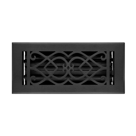 Naiture Stainless Steel Floor Register, Heavy Duty Rust-Resistant Floor Vent Cover, Metal Damper or Lever, Victorian Style Grate Floor Vent, Duct Size 4" X 10", Black Finish