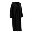 thumbnail image 3 of Women Long Sleeve Soft Housecoats Cotton Linen Nightgown House Dress Sleep Pajamas Midi Loose Sleepwear, 3 of 9