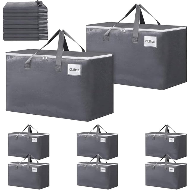 8PCS Bolsas de Mudanza XXL Grande - Cajas para Mudanza de Gran Capacidad, Cajas Mudanza Plegables con Asas Reforzadas y Bolsillo para Etiquetas, Impermeables Organización del Hogar u Viajar (Gris)