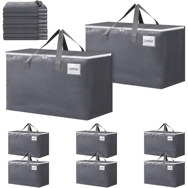 8PCS Bolsas de Mudanza XXL Grande - Cajas para Mudanza de Gran Capacidad, Cajas Mudanza Plegables con Asas Reforzadas y Bolsillo para Etiquetas, Impermeables Organización del Hogar u Viajar (Gris)
