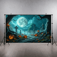 thumbnail image 5 of Spooky Design Halloween Banner Full Moon Graveyard Jack-o'-Lantern Atmospheric Scene for Halloween Party Outdoor Indoor Decoration, 5 of 9