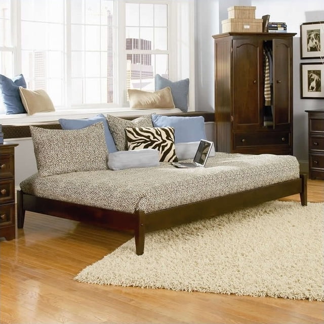 Atlantic Furniture Concord Platform Bed with Open Footrail in Antique Walnut-King