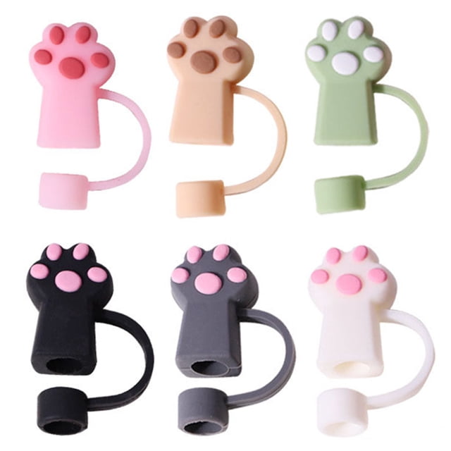 Tapas Paja Con Forma Pata Gato 6 Uds. Silicona 10mm A Prueba Polvo para 30 Y 40 Oz