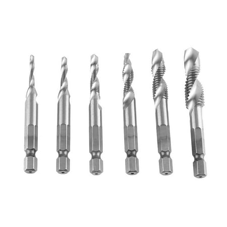

Yunuqso 6pcs M3-M10 High Speed Steel Hex Shank Combination Screw Tap Drill Bit Set (HSS4341)