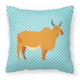 thumbnail image 1 of Zebu Indicine Cow Blue Check Fabric Decorative Pillow, 14 x 14 in., 1 of 1