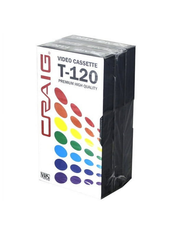 Craig CC358 Premium Blank T-120 VHS Video Tapes | 3-Pack | Video Casette Tapes | High Quality | Recordable and Reusable | 120-Minute Recording Time | 6-Hour Total Time |
