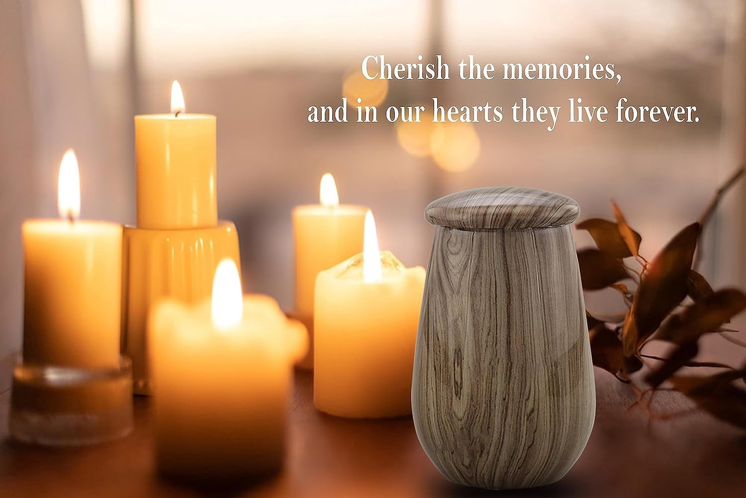 Keepsake Urn | Wooden Grain Finish Keepsake Cremation Urn for Ashes | Metal Sharing Urn for Human or Pets Ashes | Mini Memorial Urn with Velvet Bag ( Silver Teak)