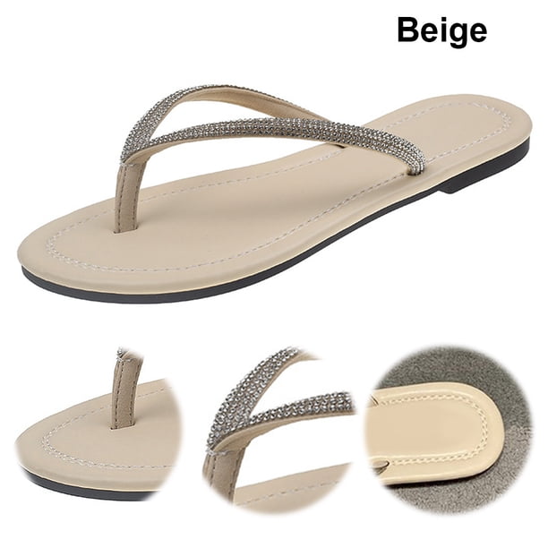 Toboganes Planos Sandalias Planas Tanga para Mujeres Con Diamantes Imitación Suela Goma La Playa Verano