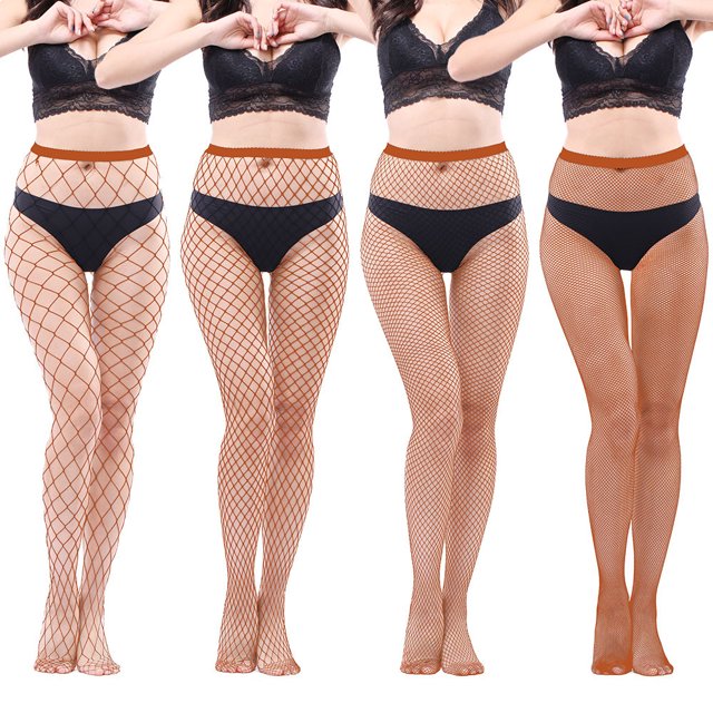 4 medias de red de cintura alta para mujer, pantimedias transparentes de cintura alta (talla única)