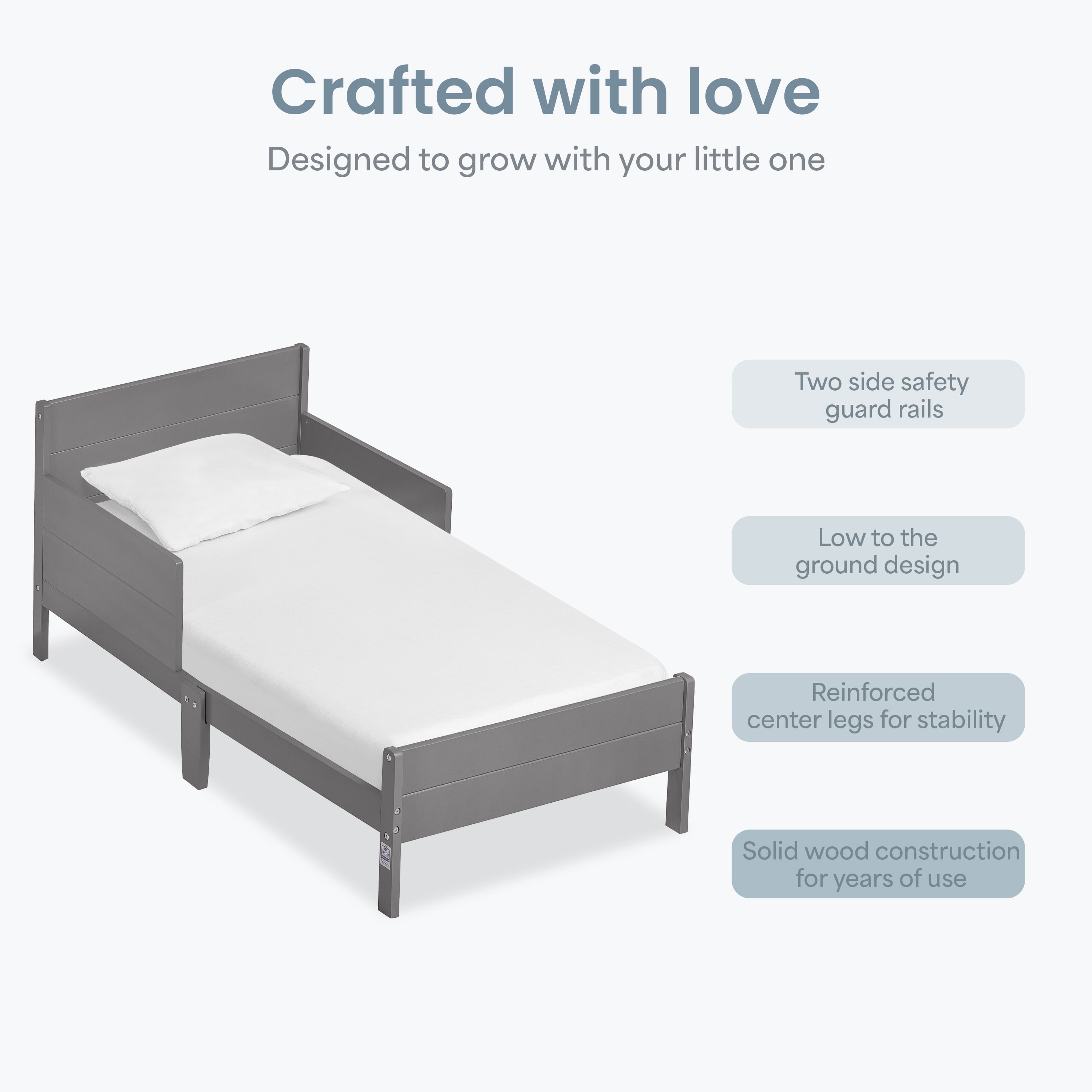 Dream On Me Holland Toddler Bed made with Sustainable New Zealand Pinewood, Steel Grey