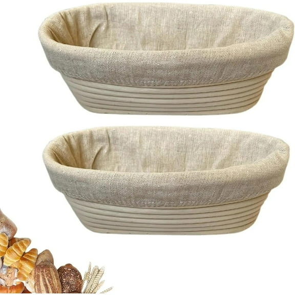 Bread Proofing Basket Set of 2, 10 inch Banneton Basket Bread Baking Bowl,  Oval Banneton Bread Baking  Supplies  with Liner, Amazing Baking Molds - Perfect Baking Gifts for Family