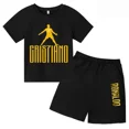 thumbnail image 3 of Conjunto de 2 piezas de camiseta y pantalones cortos con estampado de estrellas CR7 para niños y niñas de 3 a 13 años, ropa para niños, traje deportivo informal de moda Sunshine, 3 of 5