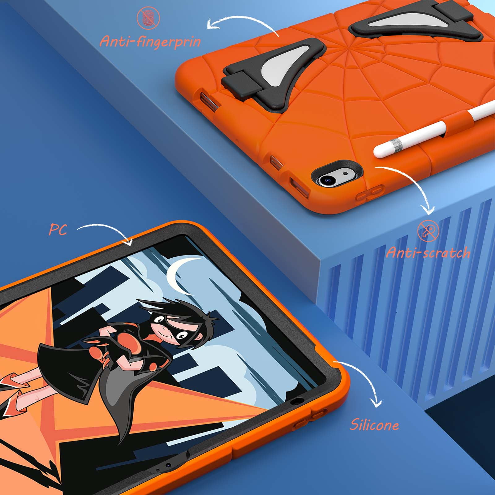 Dteck iPad 10th Generation Case iPad 10.9 Case 2022 New iPad 10th Gen Case for Kids 10.9 Inch Shockproof Protective Cover with Pencil Holder & Shoulder Strap & Kickstand for Kids ChildreOrange + Black