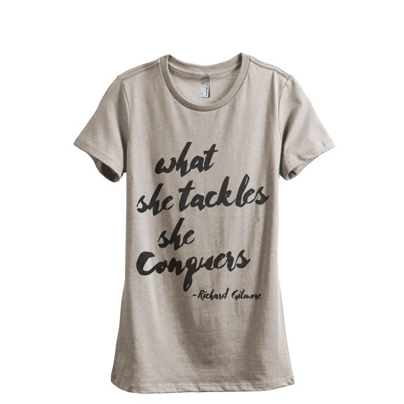 What She Tackles She Conquers Women's Fashion Relaxed T-Shirt Tee Heather Tan Medium