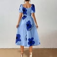 thumbnail image 6 of EINCcm Women's Flower Print Puff Short Sleeve Square Neck A Line Maxi Dress Tie Front Slit Milkmaid Dress, 6 of 8