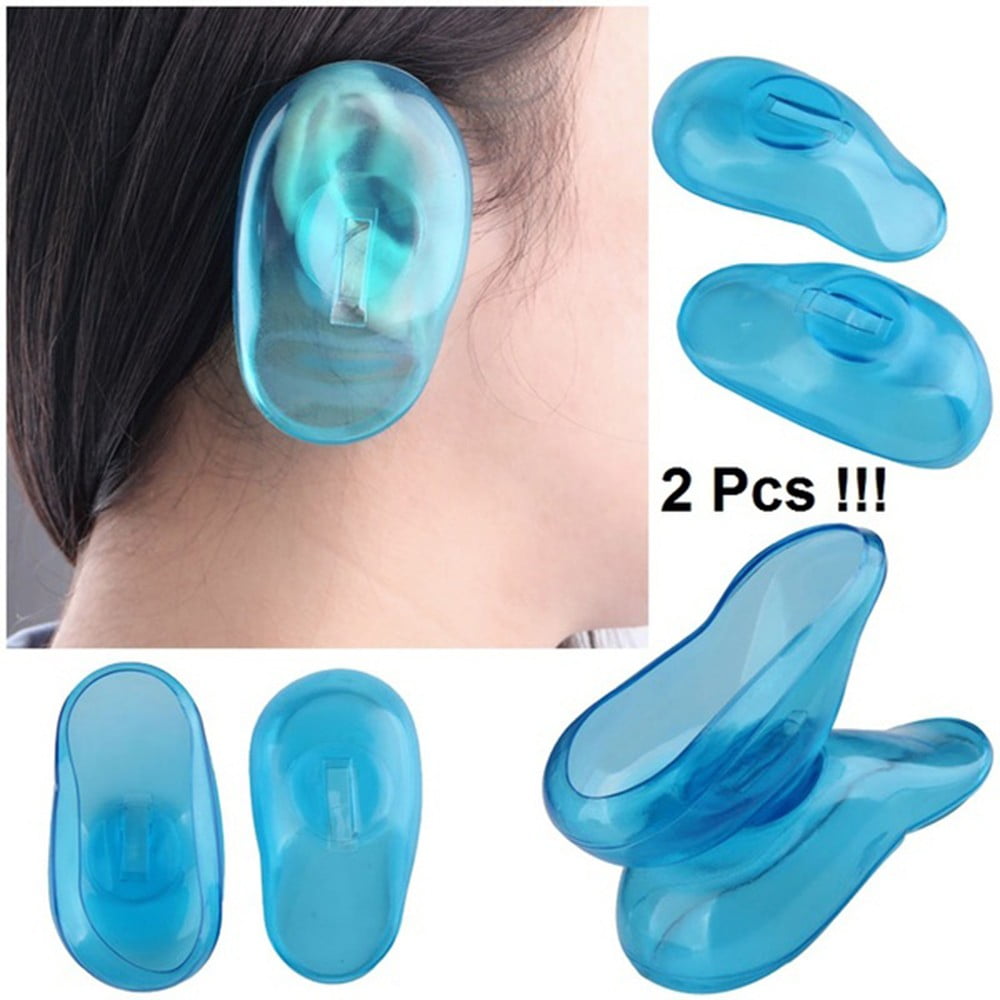 huiwuke 1 Pair Hair Dye Clear Blue Silicone Ear Cover Shield Anti Staining Earmuffs 