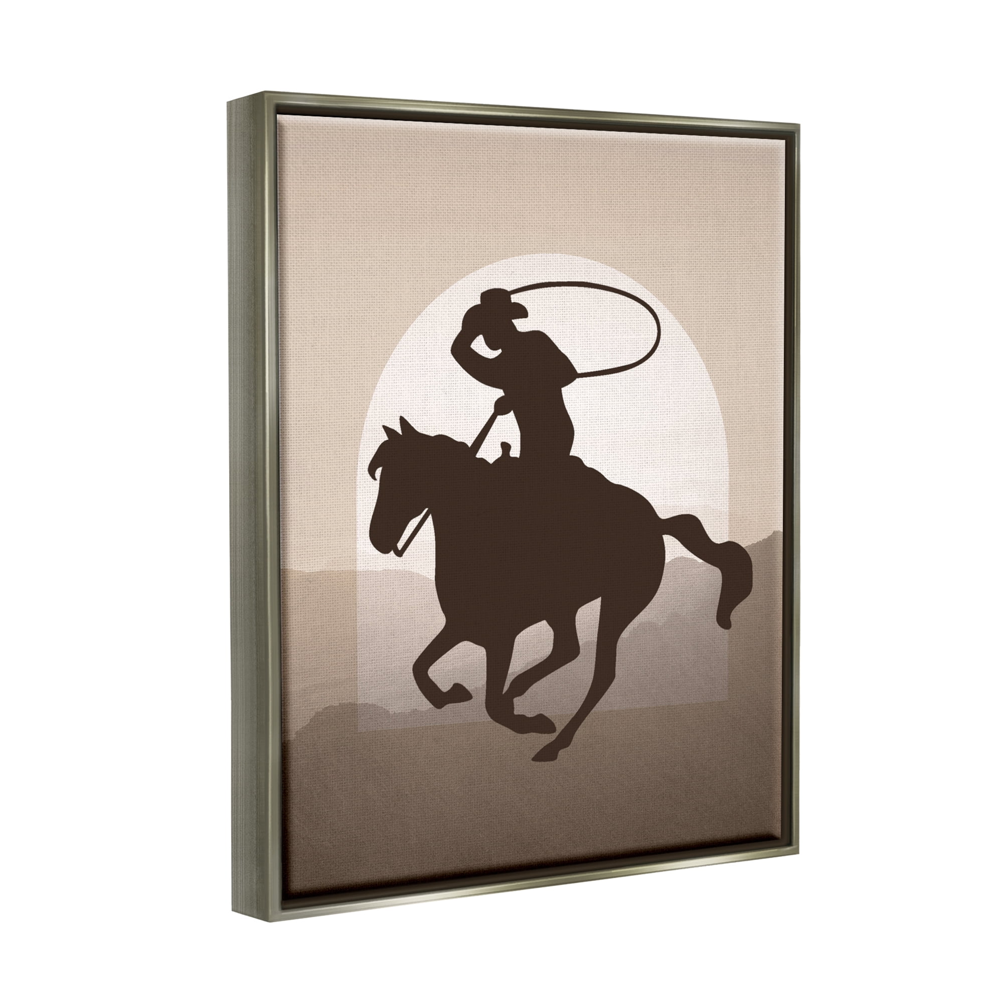 Stupell Industries Cowboy with Lasso Animals & Insects Painting Gray Floater Framed Canvas Art Print Wall Art, 25 x 31