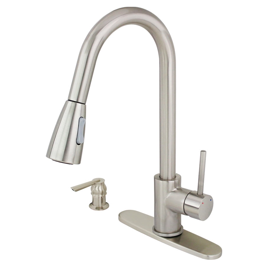 Brushed Nickel Kitchen Sink Faucet PullOut Spray Soap Dispenser