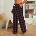 thumbnail image 5 of Evdexr Wide Leg Pants Mens Cotton Plaid Pajamas Flannel Plus Size Chrismas Pj Pants Lounge Twill Drawstring Fleece Stretch Sleepwear with Pockets Coffee S, 5 of 5
