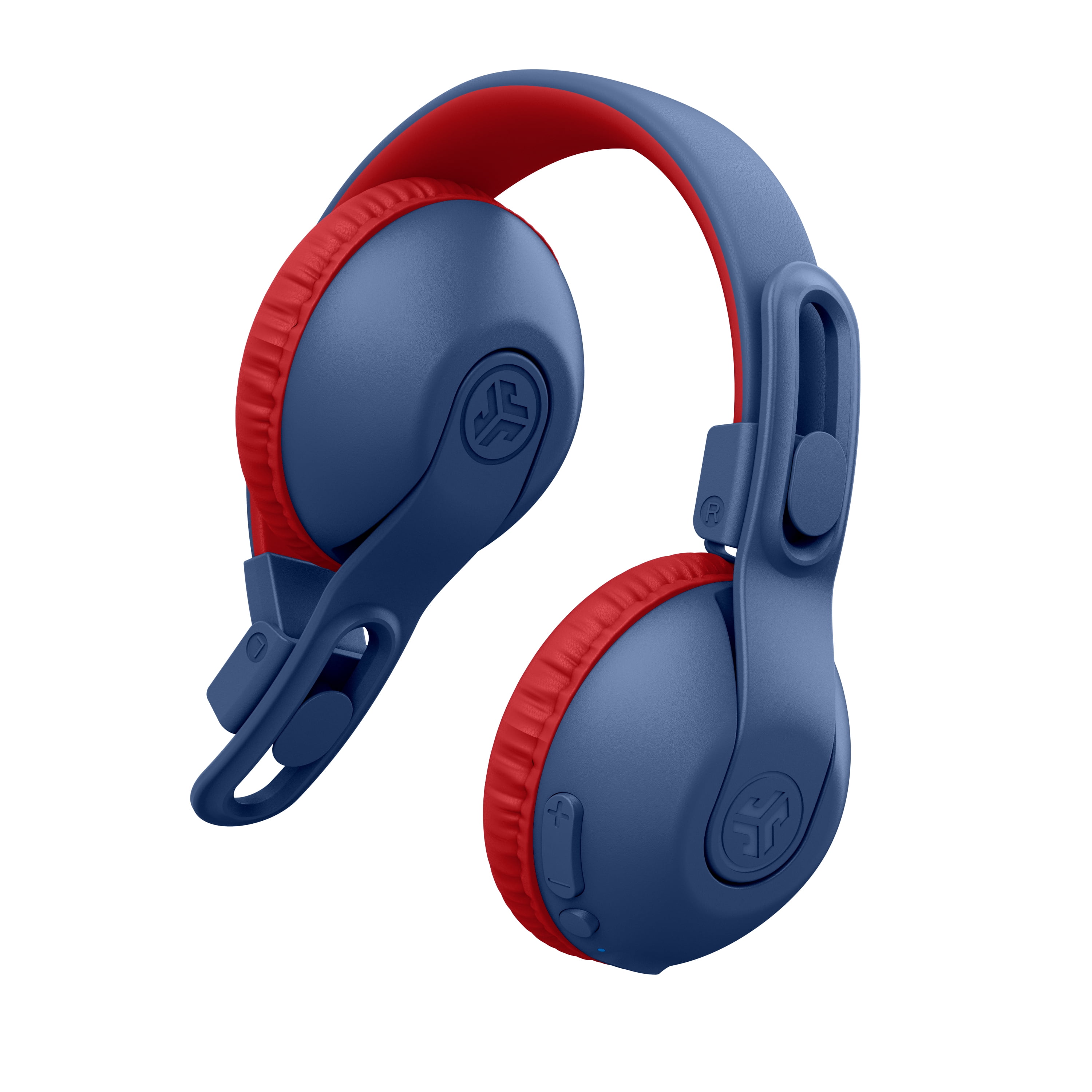 JLab JBuddies Studio 2 On-Ear Kids Wireless Headphones, Blue/Red, Volume Safe, Folding