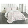 thumbnail image 3 of Ambesonne Love Quilted Bedspread Set 3 Pcs, Kissing Birds Eros Cats, Queen Size, Pale Coral Pink Brown, 3 of 5
