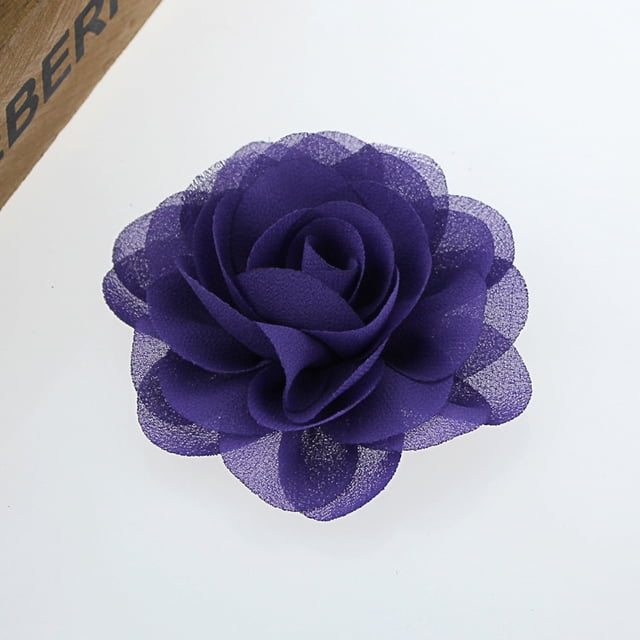 flor hecha a mano flor de gasa perlada flor de tela diy ropa tocado accesorios de ropa 42 colores Morado, vista cenital de una flor artesanal de gasa con pétalos superpuestos y borde translúcido; texturizada y de silueta redonda, para adornar ropa y tocados, ideal también para decorar macetas o envoltura de regalos.