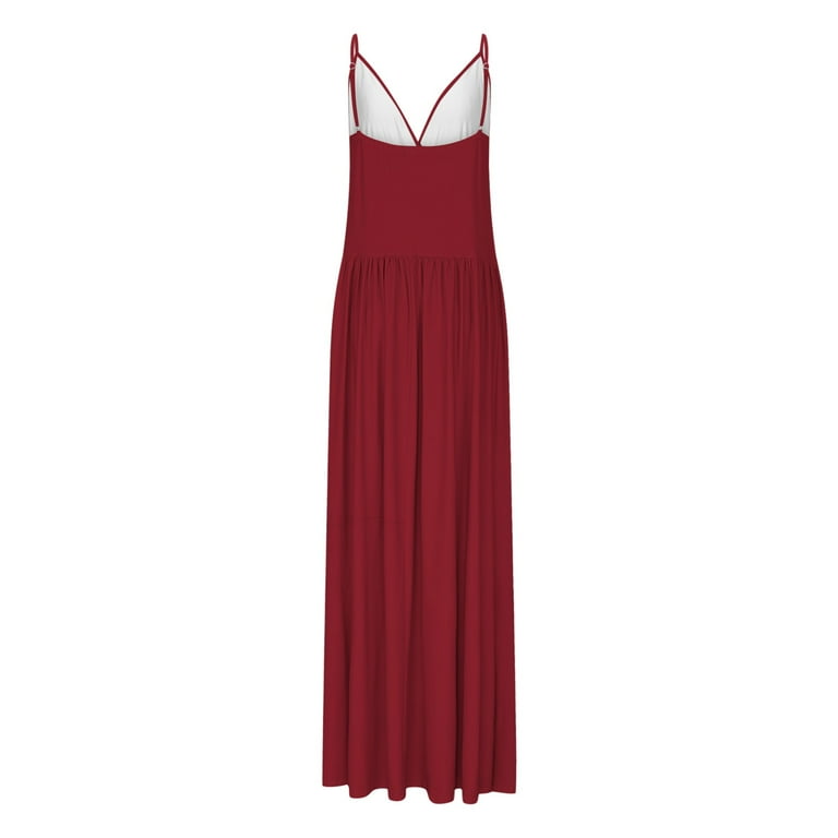 Under $20 Womens Dresses Summer Saving, Women's Solid Color Camisole Waist Cinching Waistline Pleated Hanging Long Dress(Dark Red,L) - Walmart.com Under $20 Womens Dresses Summer Saving, Women's Solid Color Camisole Waist Cinching Waistline Pleated Hanging Long Dress(Dark Red,L) - Walmart.com