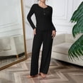 thumbnail image 5 of sdhkgrrt Women's 2 Piece Pajama Set Round Neck Long Sleeve Pullover Wide Leg Pants Fall Winter Casual Tracksuit Soft Stretchy Comfy Matching Lounge Outfit, Black XL, 5 of 6