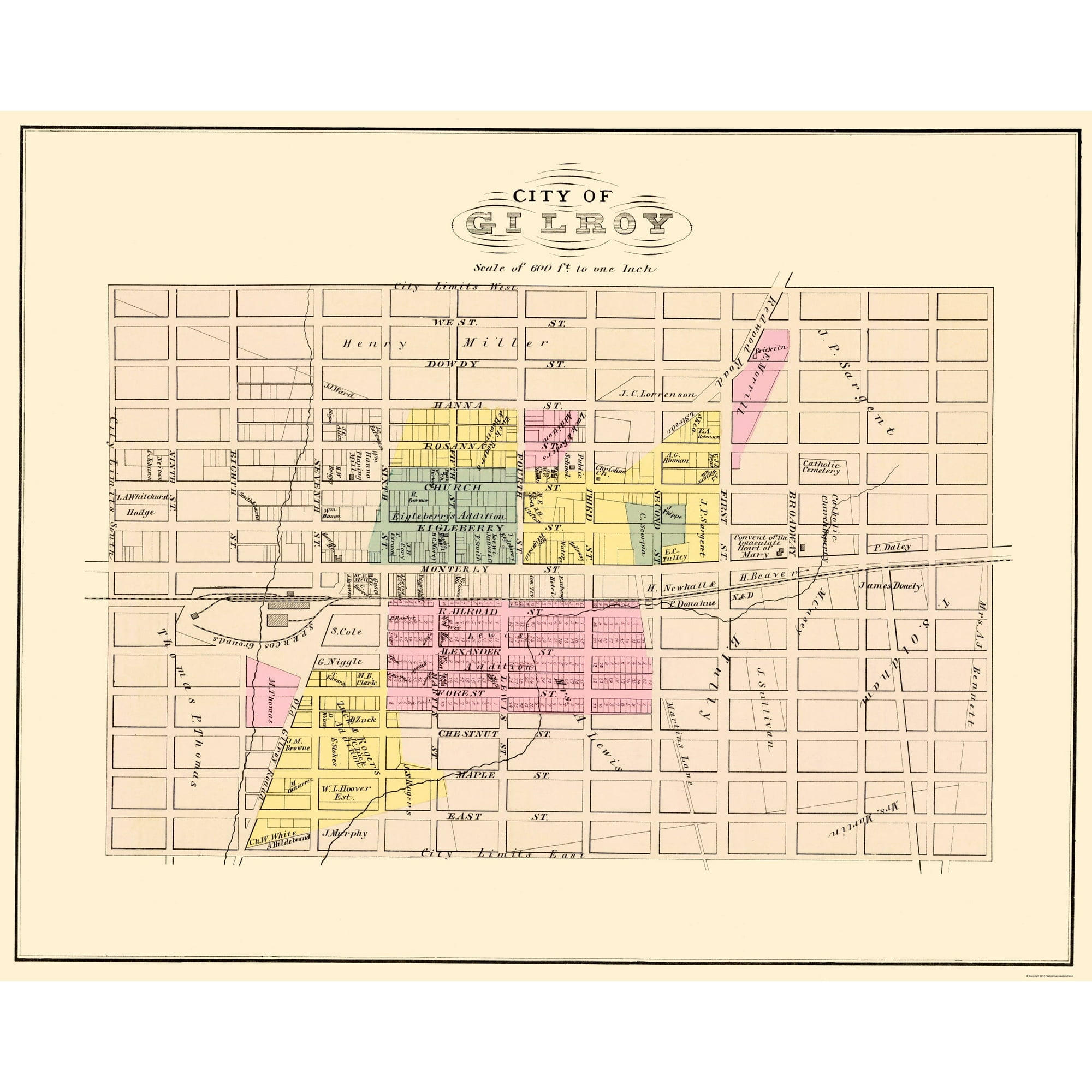 Historic City Map - Gilroy California - Thomas 1876 - Vintage Wall Art