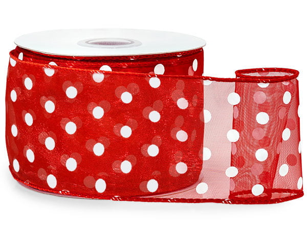 4 Rolls of Valentine's Day Red and White 2.5 and 1.5 Wired Ribbon