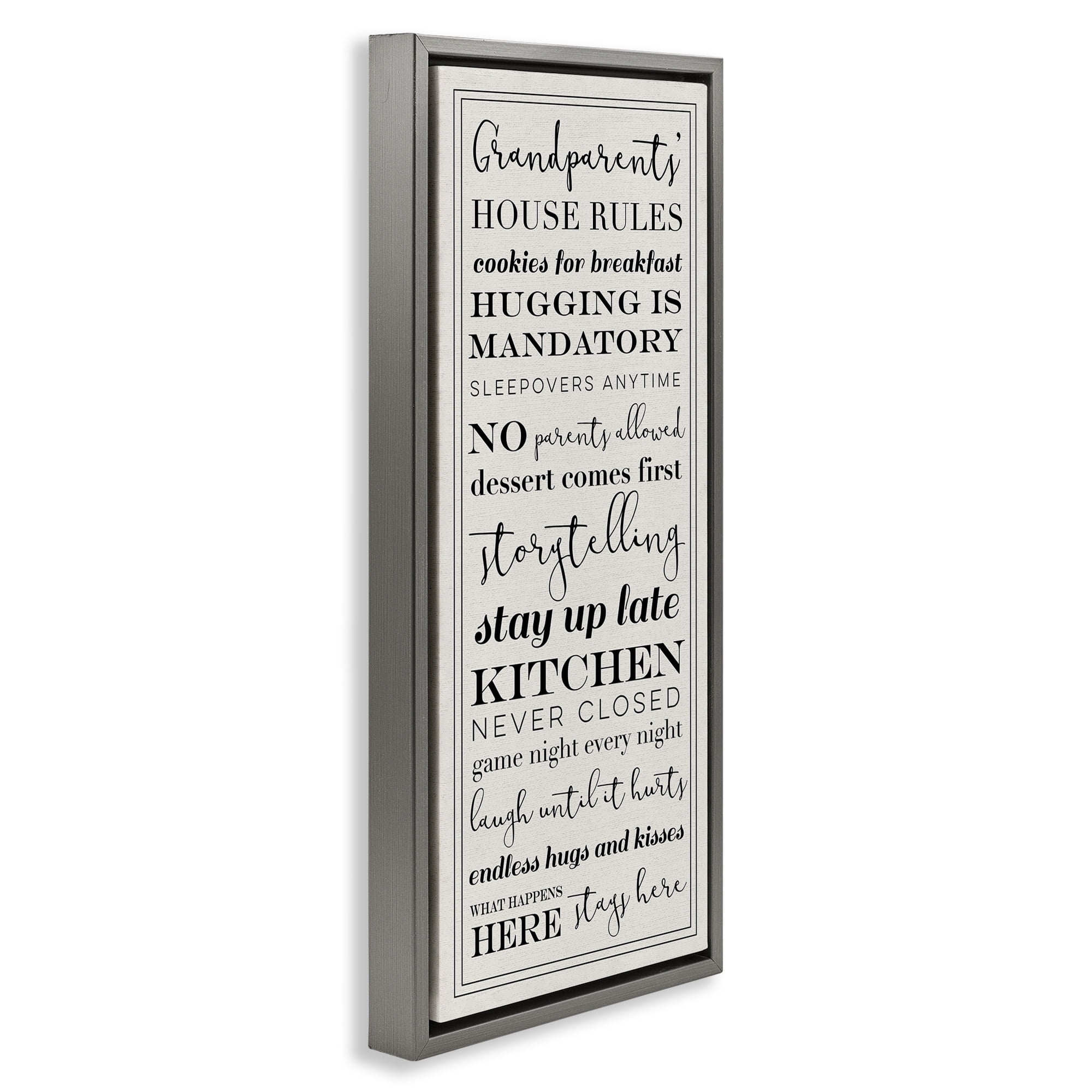 Stupell Industries Grandparents House Rules Inspirational Painting Gray Floater Framed Canvas Art Print Wall Art, 15 x 31