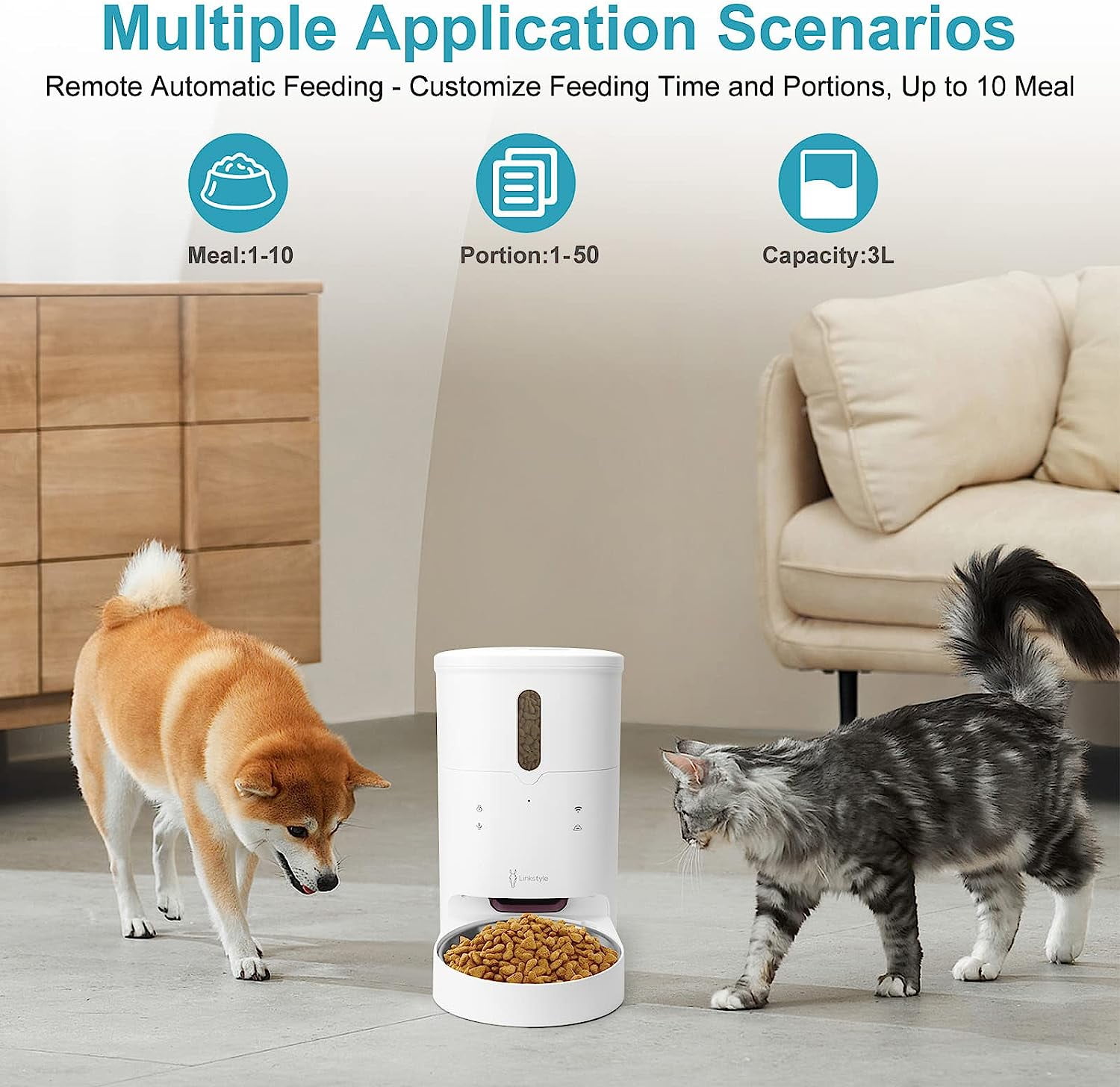LINKSTYLE BRYN Automatic Cat Feeder with Camera, Smart WiFi Pet Feeder App Control, 2K Indoor Security Camera with Motion Tracking, Two-Way Audio Night Vision, Dog Cat Food Dispenser Bundle