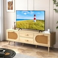 thumbnail image 4 of Costway Rattan TV Stand for 65-Inch TV 59" TV Console Cabinet Boho Entertainment Center, 4 of 12