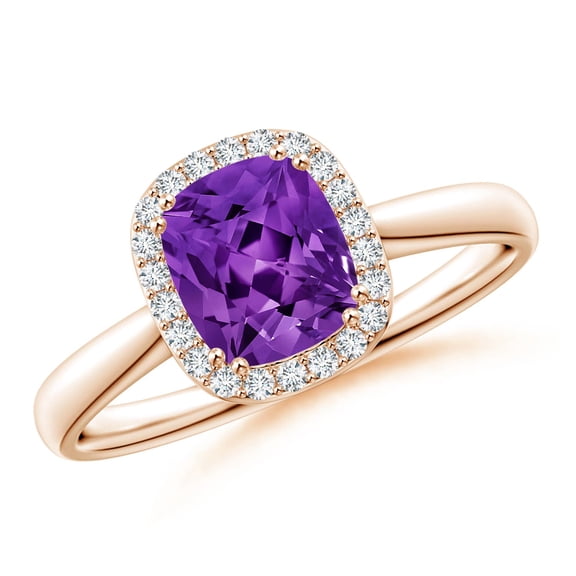 ANGARA Natural 1.4 ct Amethyst Cocktail Ring with Diamond Halo in 14K Rose Gold for Women (Size-7x6mm) | February Birthstone, Anniversary, Jewelry Gift for Women | Natural Amethyst Ring