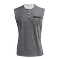 thumbnail image 4 of IYYVV Tank Tops Men Henley Shirts for Men Sleeveless Muscle Gym Workout Running Beach Summer Vintage Button Down Tank Tops With Chest Pocket Dark Gray L, 4 of 5