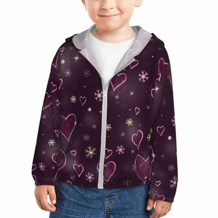 

Lukts Snowflakes and Hearts Print Children s Long-Sleeved Sun Protection Clothing Hooded Sweatshirts for Boys and Girls Outdoor Sports-4 Years