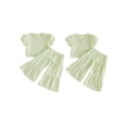 thumbnail image 2 of BemeyourBBs Toddler Baby Girl Summer Clothes 6 12 18 24 Months 2 3 4 Years Baby Girl Summer 2 Piece Outfit Puff Short Sleeve Plaid Gingham Print Shirt Tops and Elastic Waist Flare Pants Set, 2 of 9