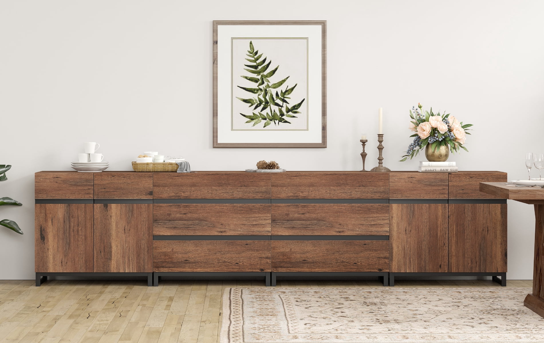WAMPAT Modern TV Stand for TVs up to 120 inch, 4 in 1 TV Console with Adjustable Shelves and 6 Drawers, Media Console for Living Room,Bedroom, Brown