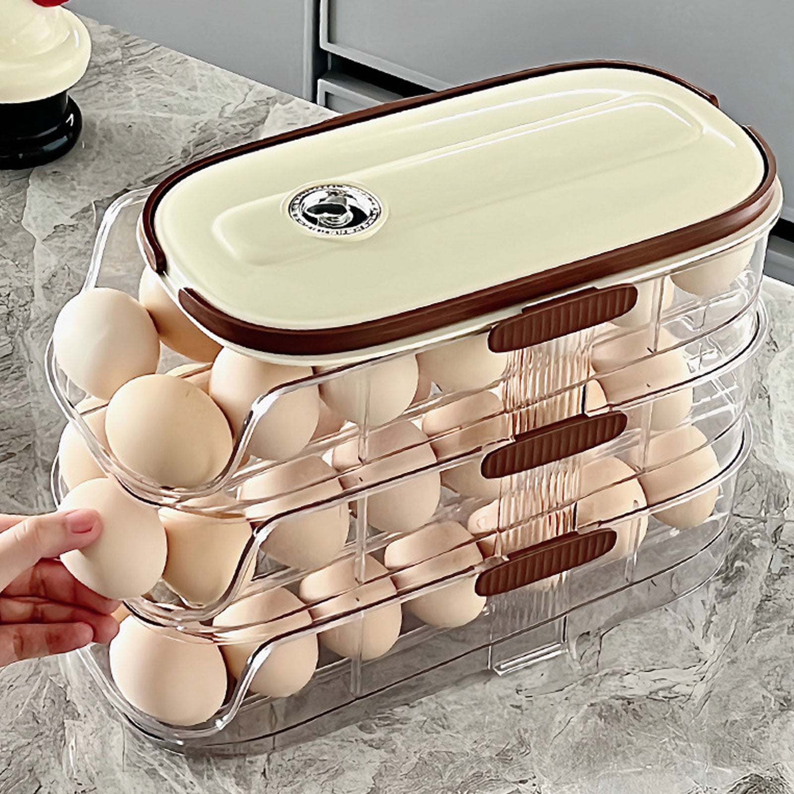Egg Storage Container, Egg Organizer 3 Layer Carrying Handle  For Refrigerator