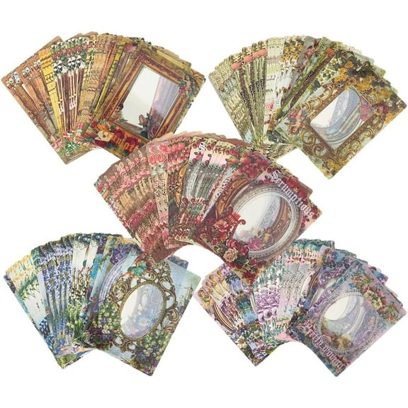 150Pcs 5 Sets Vintage Paper Frame Border Photo Picture Mirror Scrapbook Embellishments Window Cutouts Flower Lace Diary Decorative for Card Making DIY Journal Crafts Album Supplies