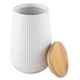 thumbnail image 3 of Thyme & Table Large (1.2 L) Ceramic Ribbed Kitchen Organization Canister with Bamboo Lid, White, 3 of 7